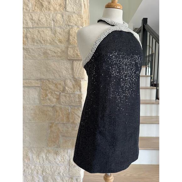 Self Portrait Black Boucle Pearl Trim Mini Dress US 6 - Picture 16 of 16